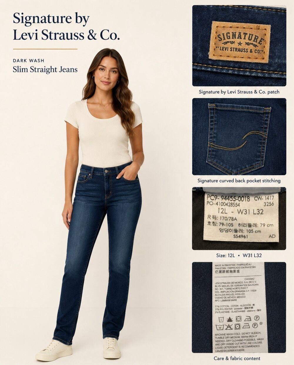 Signature by Levi Strauss & Co. Pull-On Skinny Jeans Size 12L Dark Wash Indigo